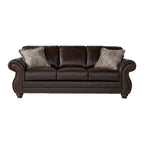 Roundhill Furniture Leinster Fabric Upholstered Nailhead Sofa and Loveseat Set in Espresso