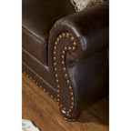 Roundhill Furniture Leinster Fabric Upholstered Nailhead Sofa and Loveseat Set in Espresso
