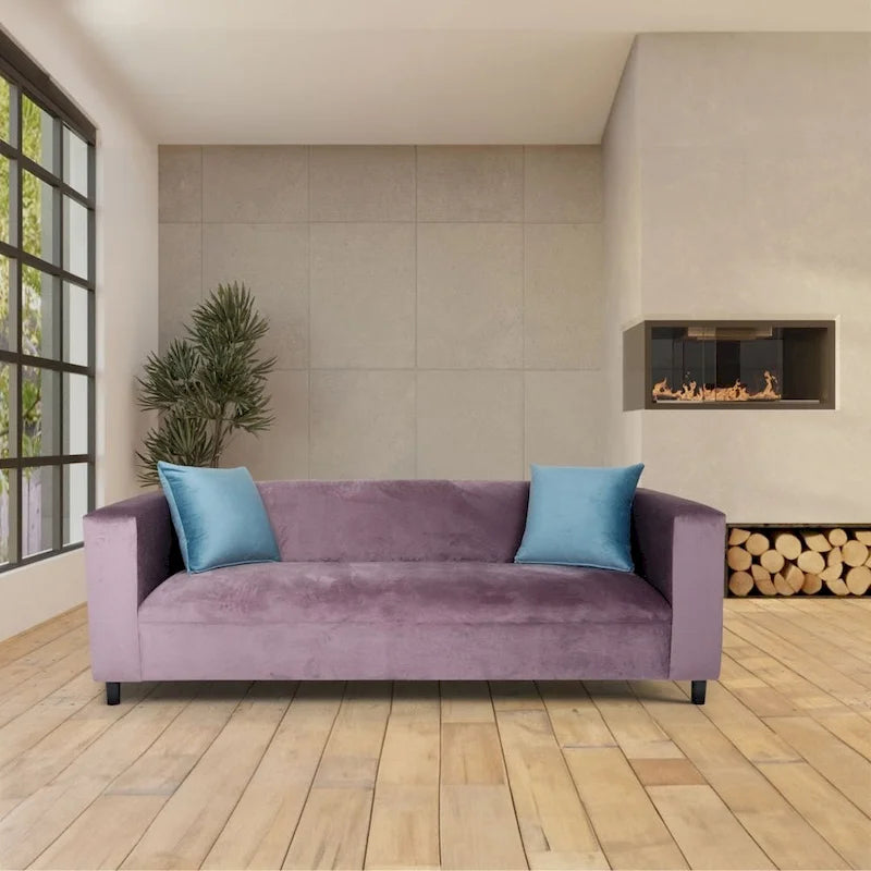 Coast to Coast Sofas Mid Century Modern 3 Seater Sofa Velvet Solid Wood Frame Upholstered