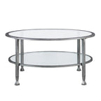 SEI Furniture Glenn Distressed Silver Round Coffee Table with Glass Top and Shelf