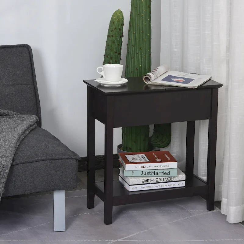 HOMCOM End Side Table in Flip Top Design with Cabinet and Bottom Shelf, Storage Furniture Decoration for Bedroom