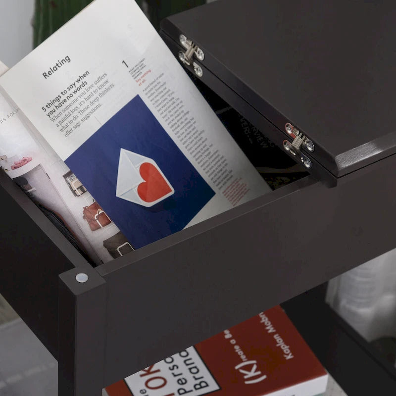 HOMCOM End Side Table in Flip Top Design with Cabinet and Bottom Shelf, Storage Furniture Decoration for Bedroom