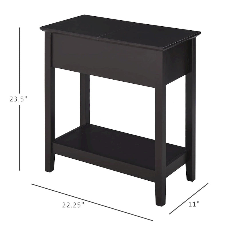 HOMCOM End Side Table in Flip Top Design with Cabinet and Bottom Shelf, Storage Furniture Decoration for Bedroom