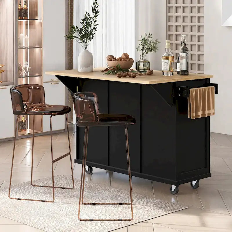 Nestfair Kitchen Island Cart with Drop-Leaf Countertop and 3 Drawers