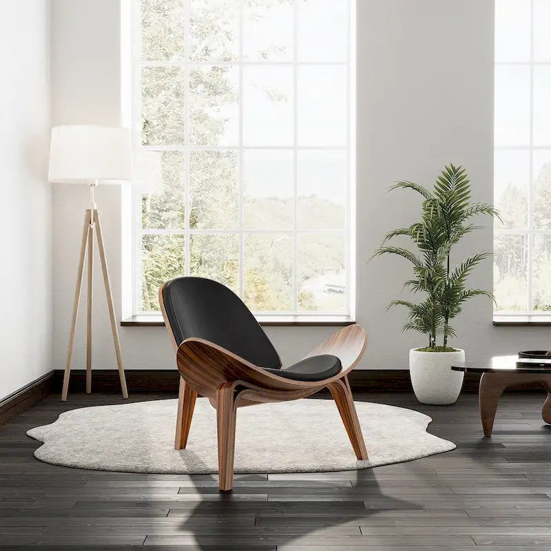 Mid-Century Style Shell Chair Upholstered Leather Lounge Chair