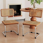 Dining Chairs Set of 2, Upholstered Natural Rattan Kitchen Chairs, Armless Accent Chair Side Chairs