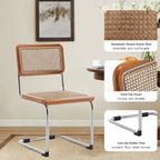 Dining Chairs Set of 2, Upholstered Natural Rattan Kitchen Chairs, Armless Accent Chair Side Chairs