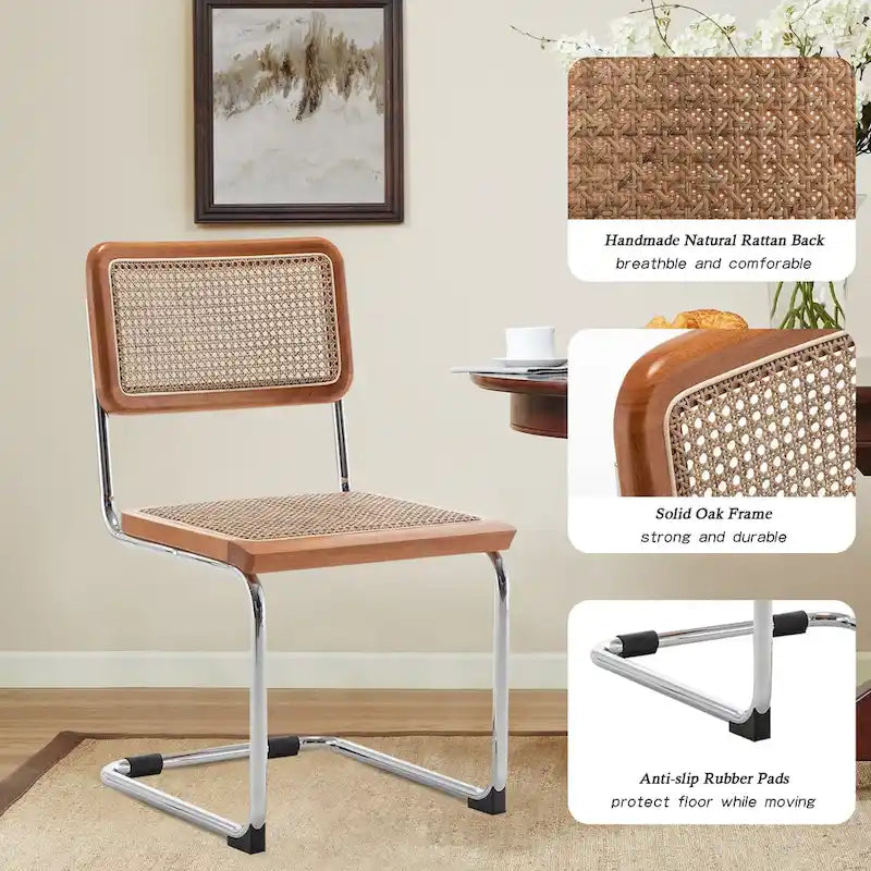 Dining Chairs Set of 2, Upholstered Natural Rattan Kitchen Chairs, Armless Accent Chair Side Chairs