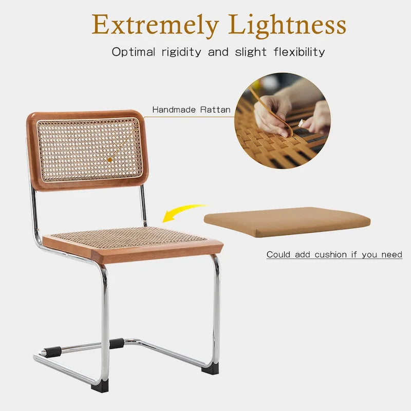Dining Chairs Set of 2, Upholstered Natural Rattan Kitchen Chairs, Armless Accent Chair Side Chairs