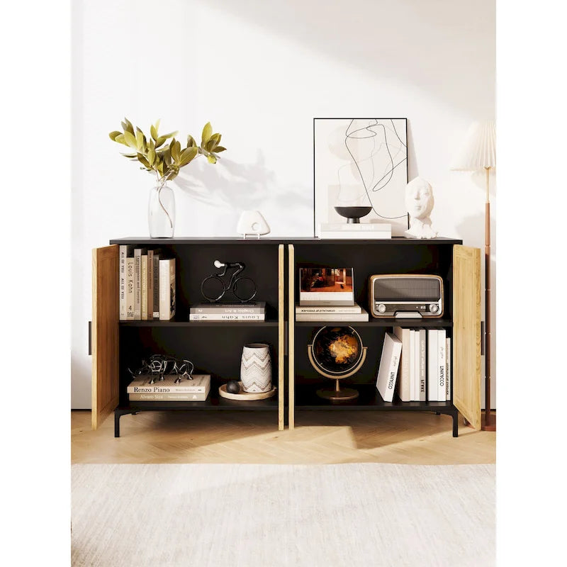 JASIWAY Buffet Table Kitchen Sideboard with Rattan Decorated Doors