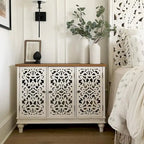 Retro Antique Hollow-Carved 3-door Storage Cabinet