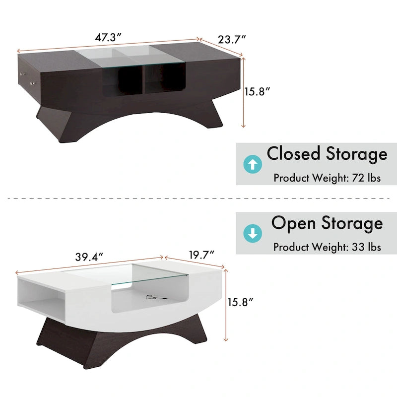 Furniture of America Angelic Contemporary Storage Coffee Table with Glass Insert