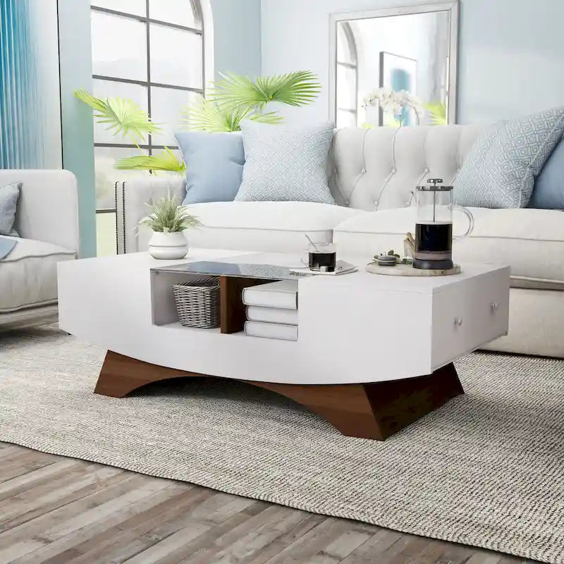 Furniture of America Angelic Contemporary Storage Coffee Table with Glass Insert
