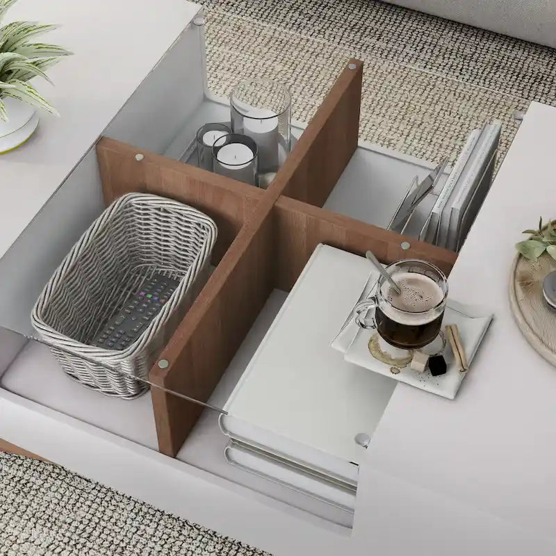 Furniture of America Angelic Contemporary Storage Coffee Table with Glass Insert