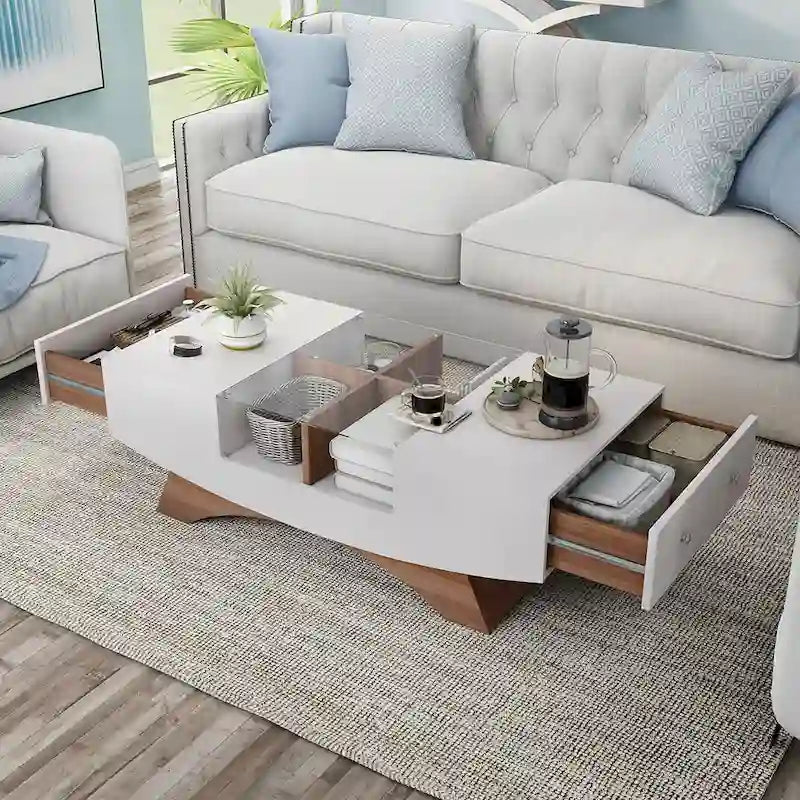 Furniture of America Angelic Contemporary Storage Coffee Table with Glass Insert