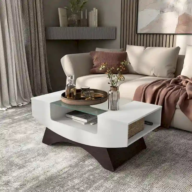 Furniture of America Angelic Contemporary Storage Coffee Table with Glass Insert