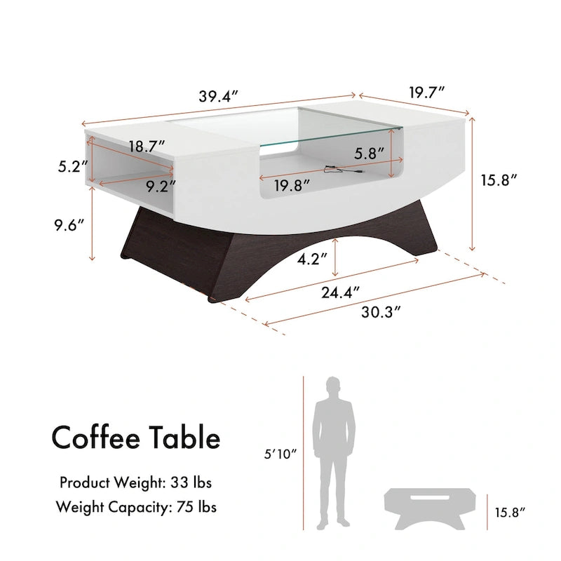 Furniture of America Angelic Contemporary Storage Coffee Table with Glass Insert