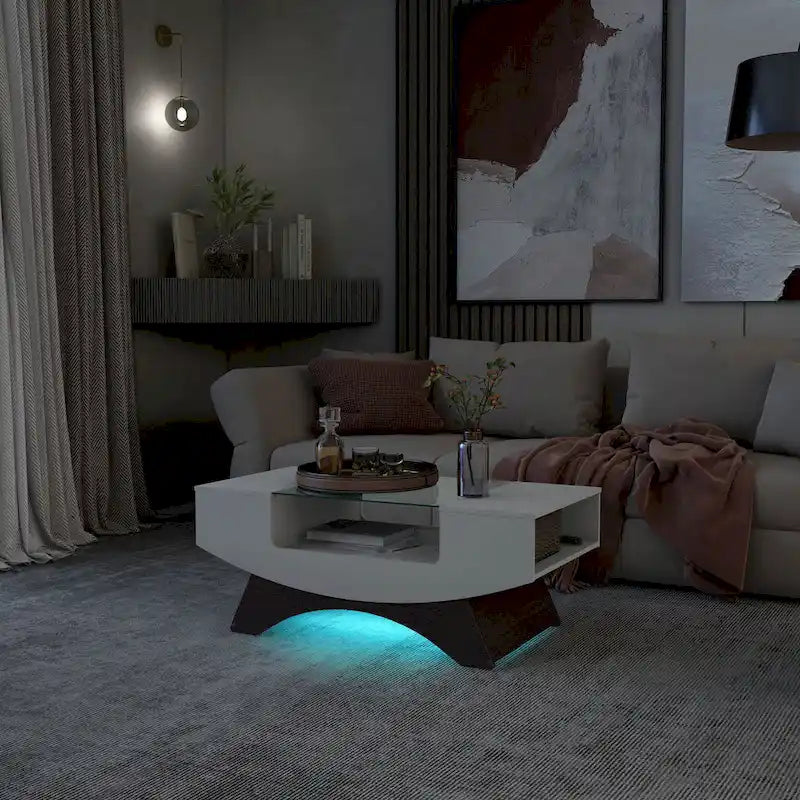 Furniture of America Angelic Contemporary Storage Coffee Table with Glass Insert