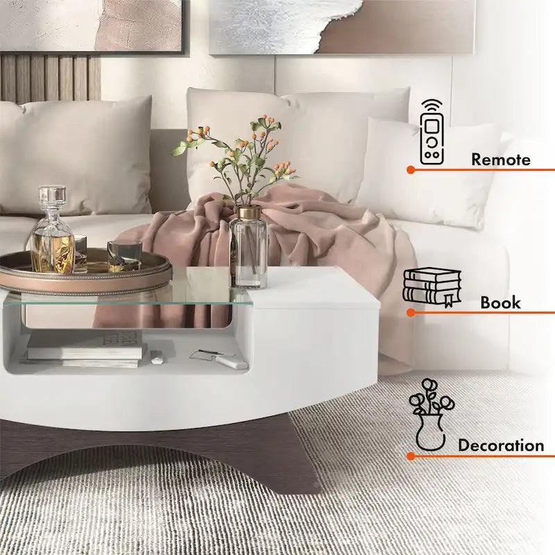 Furniture of America Angelic Contemporary Storage Coffee Table with Glass Insert