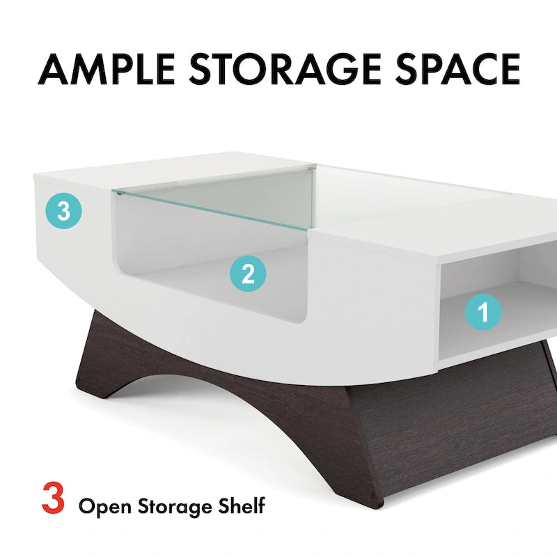 Furniture of America Angelic Contemporary Storage Coffee Table with Glass Insert