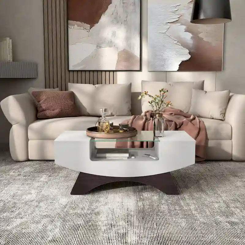Furniture of America Angelic Contemporary Storage Coffee Table with Glass Insert