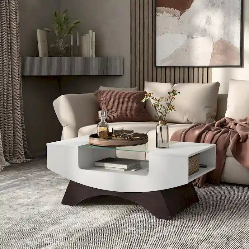 Furniture of America Angelic Contemporary Storage Coffee Table with Glass Insert