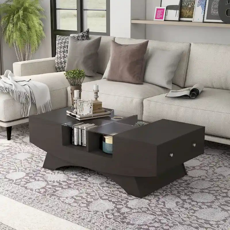 Furniture of America Angelic Contemporary Storage Coffee Table with Glass Insert