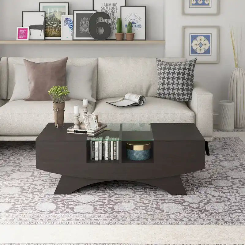 Furniture of America Angelic Contemporary Storage Coffee Table with Glass Insert