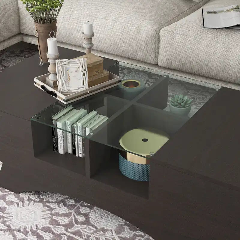 Furniture of America Angelic Contemporary Storage Coffee Table with Glass Insert