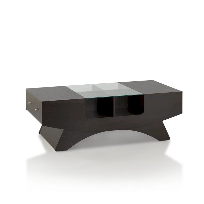 Furniture of America Angelic Contemporary Storage Coffee Table with Glass Insert