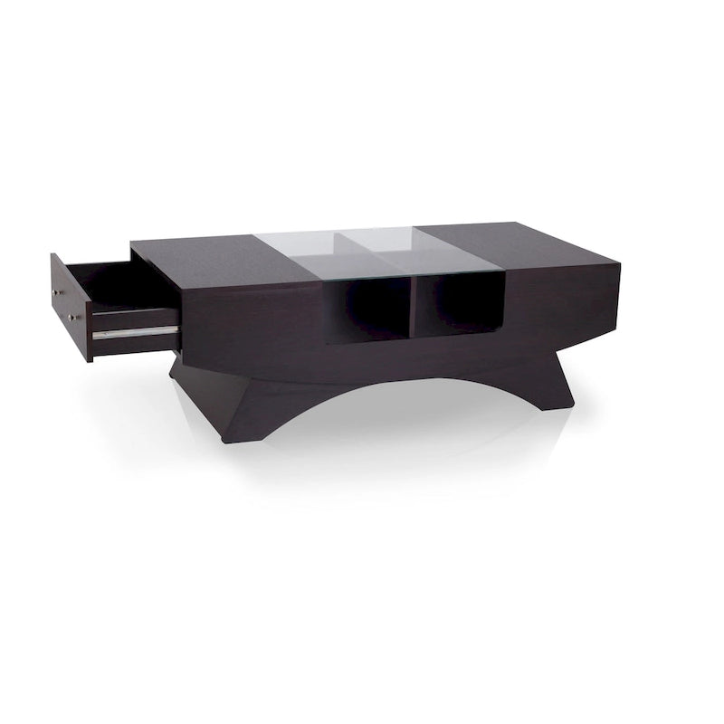 Furniture of America Angelic Contemporary Storage Coffee Table with Glass Insert