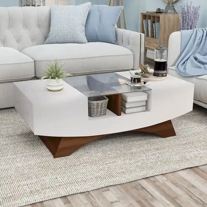 Furniture of America Angelic Contemporary Storage Coffee Table with Glass Insert