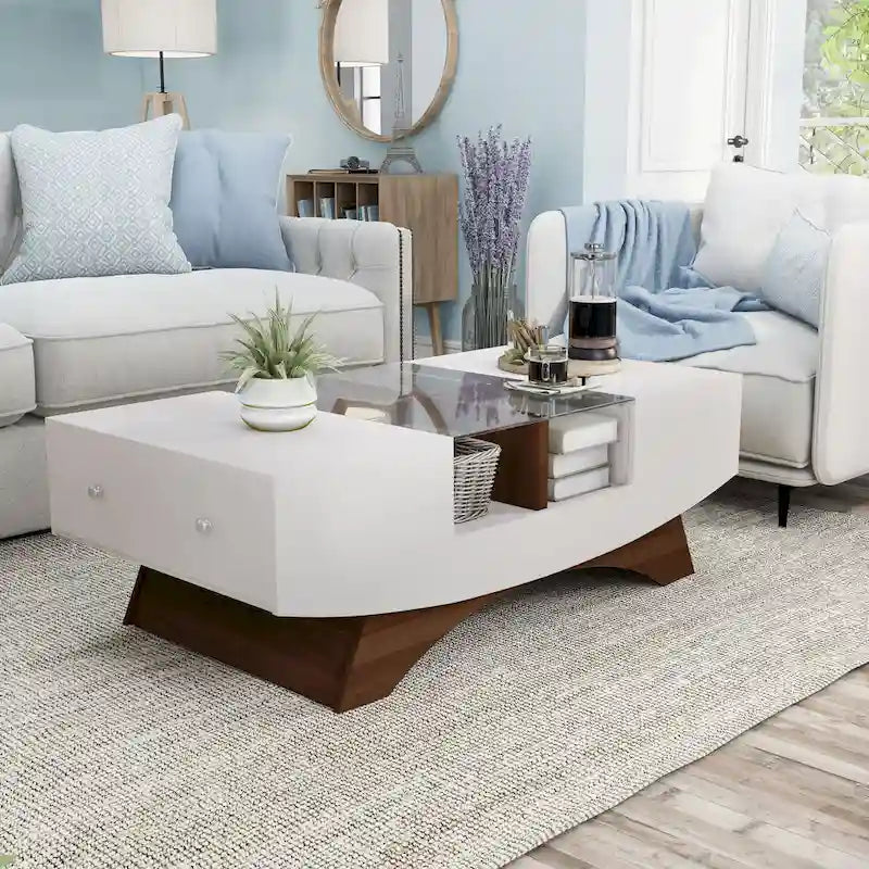 Furniture of America Angelic Contemporary Storage Coffee Table with Glass Insert