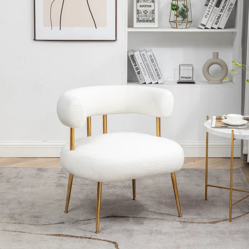 SEYNAR Modern Glam Upholstered Comfy Open-Back Accent Vanity chair with Golden Legs