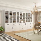 78.7 Modular White Curio Bookcase Cabinet w/Glass Doors Buffet Display