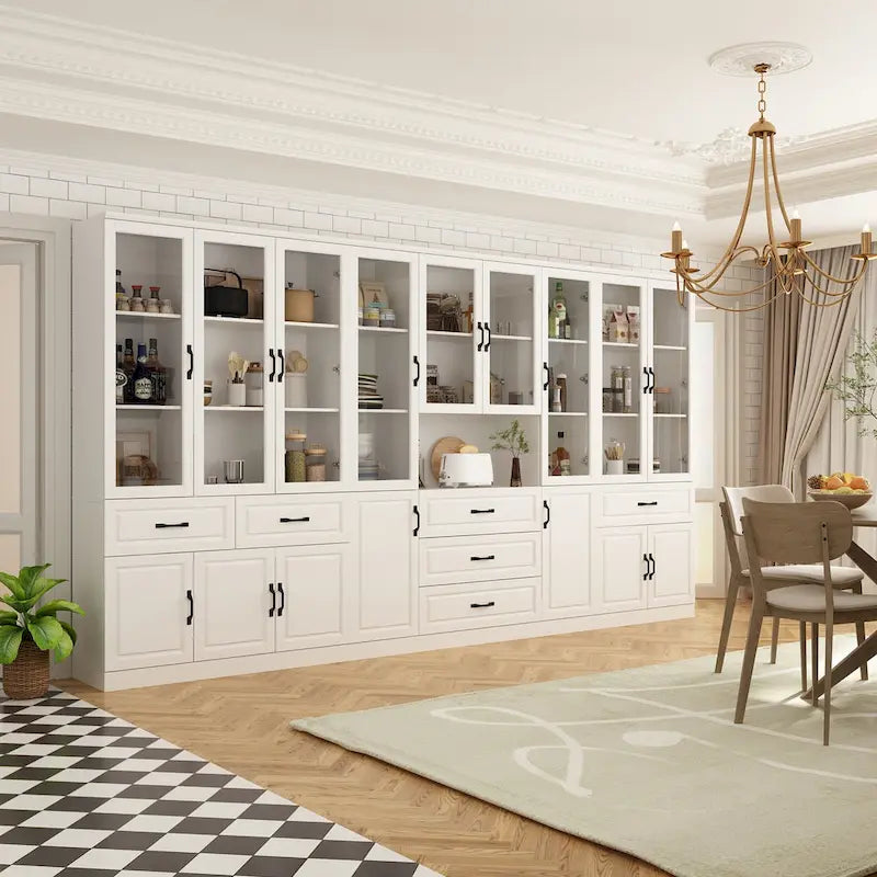 78.7 Modular White Curio Bookcase Cabinet w/Glass Doors Buffet Display