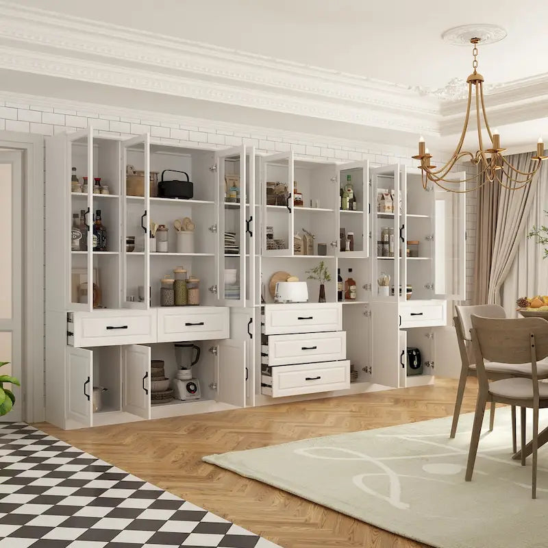 78.7 Modular White Curio Bookcase Cabinet w/Glass Doors Buffet Display
