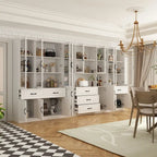 78.7 Modular White Curio Bookcase Cabinet w/Glass Doors Buffet Display