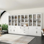 78.7 Modular White Curio Bookcase Cabinet w/Glass Doors Buffet Display