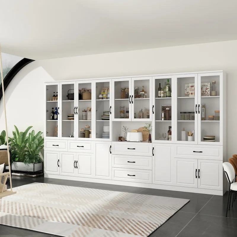 78.7 Modular White Curio Bookcase Cabinet w/Glass Doors Buffet Display