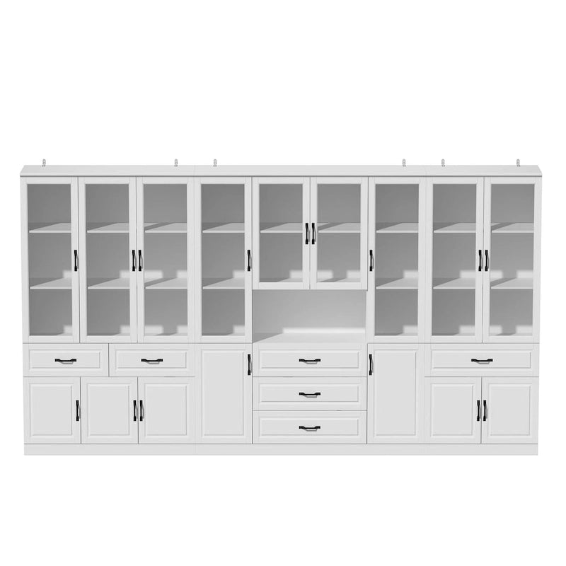 78.7 Modular White Curio Bookcase Cabinet w/Glass Doors Buffet Display