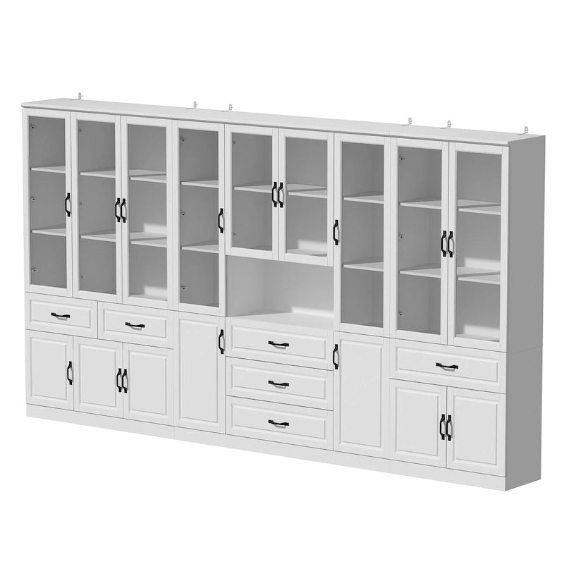 78.7 Modular White Curio Bookcase Cabinet w/Glass Doors Buffet Display