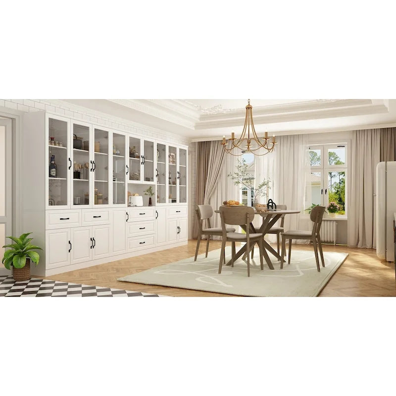 78.7 Modular White Curio Bookcase Cabinet w/Glass Doors Buffet Display