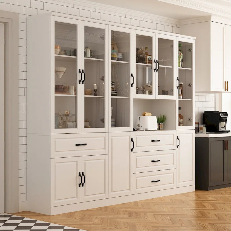78.7 Modular White Curio Bookcase Cabinet w/Glass Doors Buffet Display
