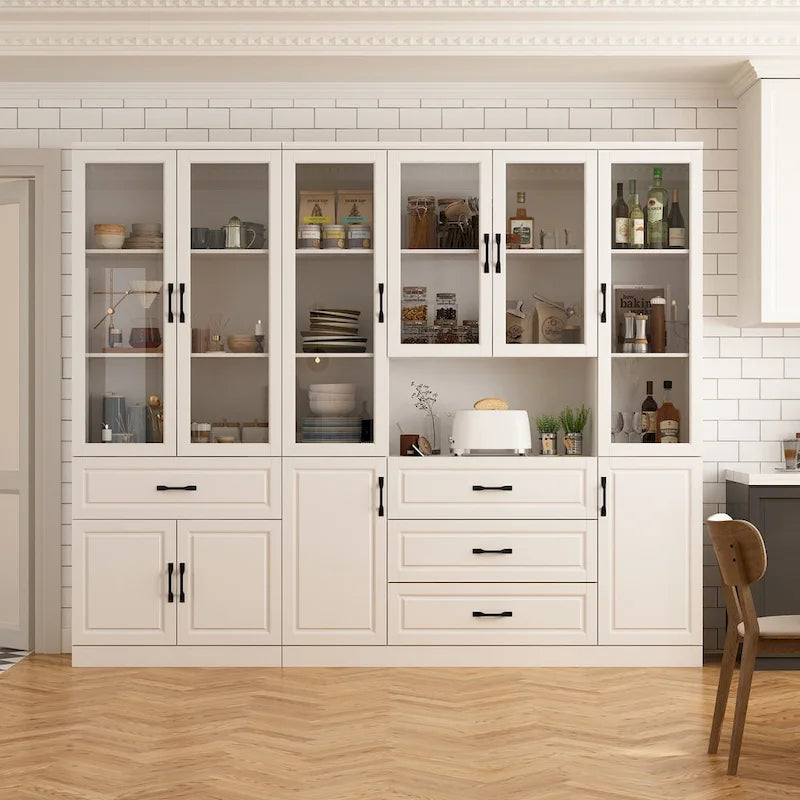 78.7 Modular White Curio Bookcase Cabinet w/Glass Doors Buffet Display