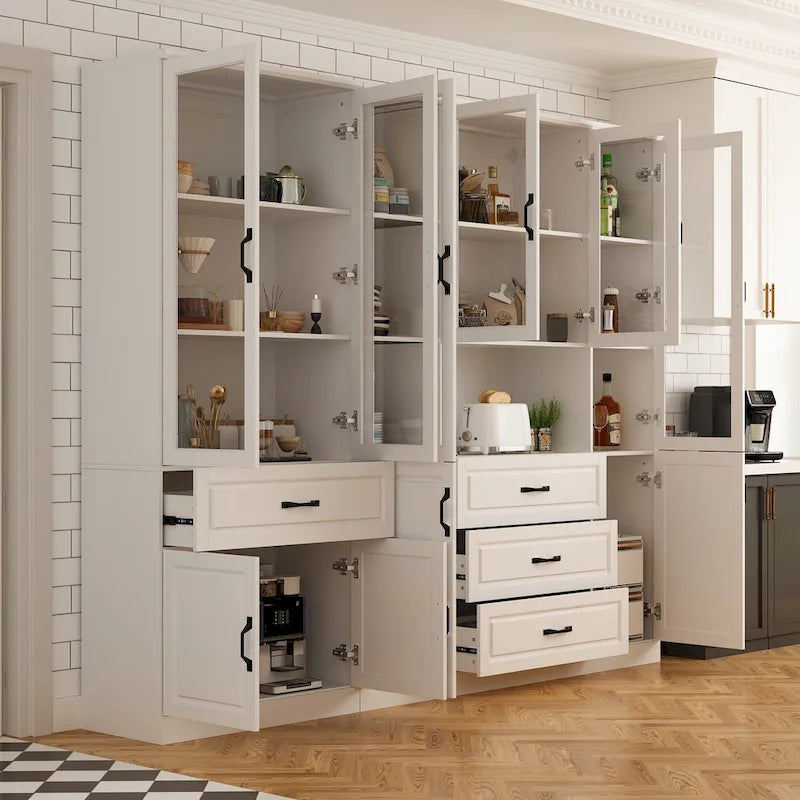 78.7 Modular White Curio Bookcase Cabinet w/Glass Doors Buffet Display