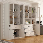 78.7 Modular White Curio Bookcase Cabinet w/Glass Doors Buffet Display