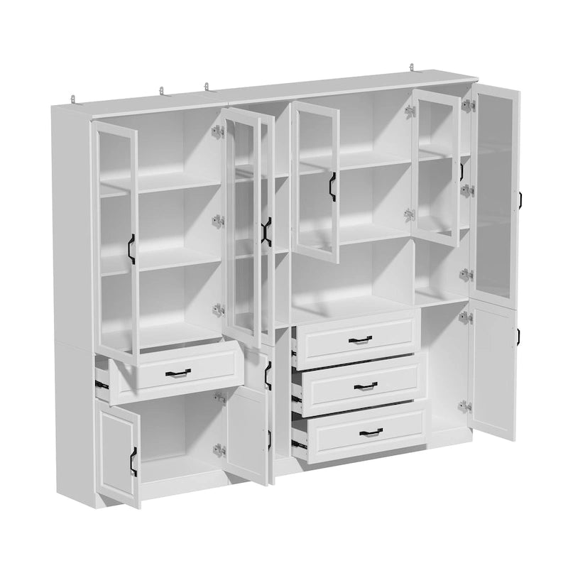 78.7 Modular White Curio Bookcase Cabinet w/Glass Doors Buffet Display