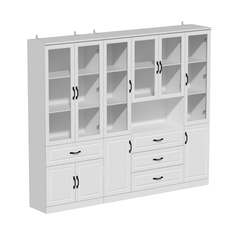 78.7 Modular White Curio Bookcase Cabinet w/Glass Doors Buffet Display