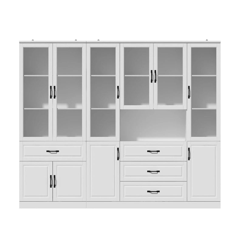 78.7 Modular White Curio Bookcase Cabinet w/Glass Doors Buffet Display